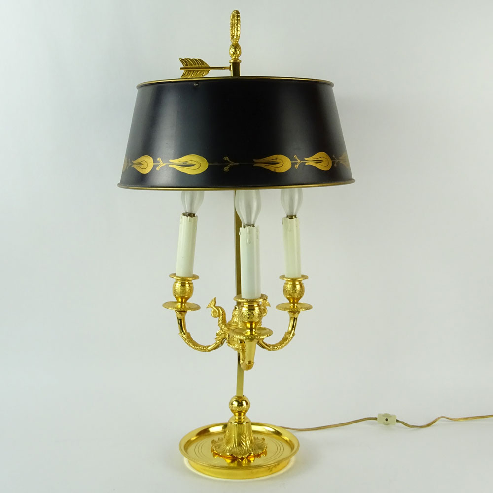 Mid 20th Century French Empire style Bouillotte Lamp with Tole Shade.