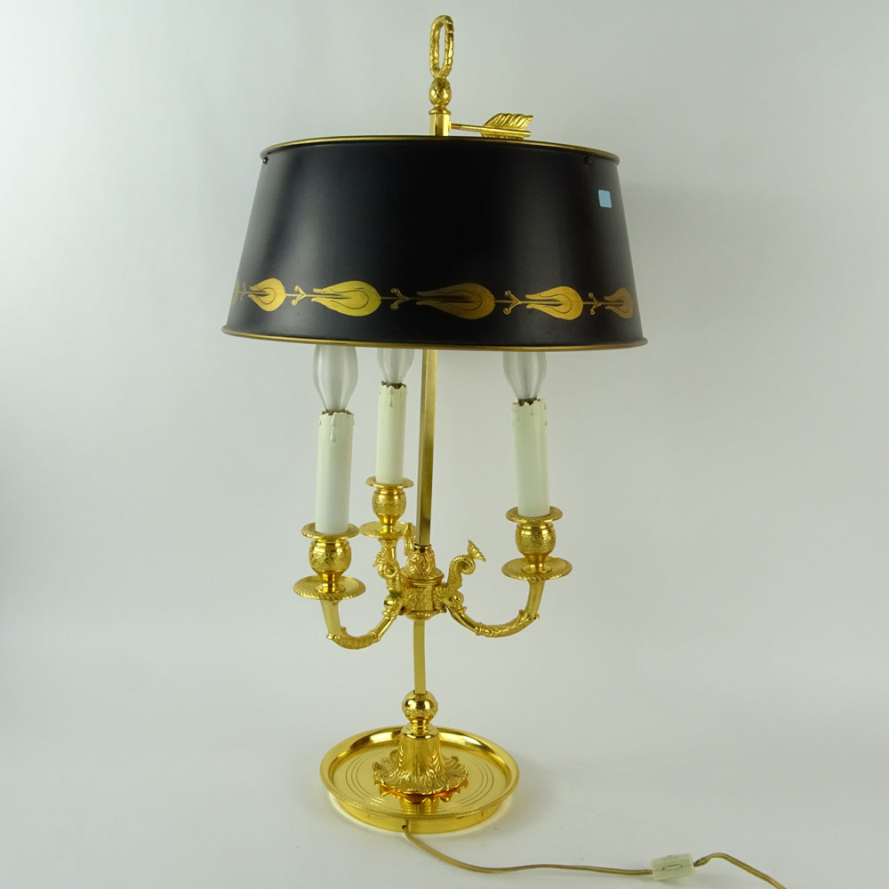 Mid 20th Century French Empire style Bouillotte Lamp with Tole Shade.