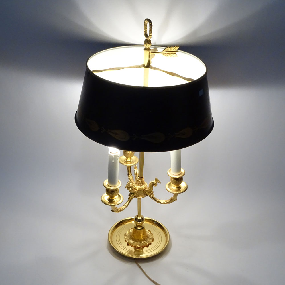 Mid 20th Century French Empire style Bouillotte Lamp with Tole Shade.