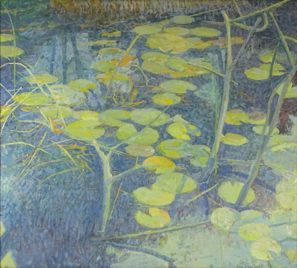 Samuel Barber, American (1943) Oil on Masonite "Water Lilies" 