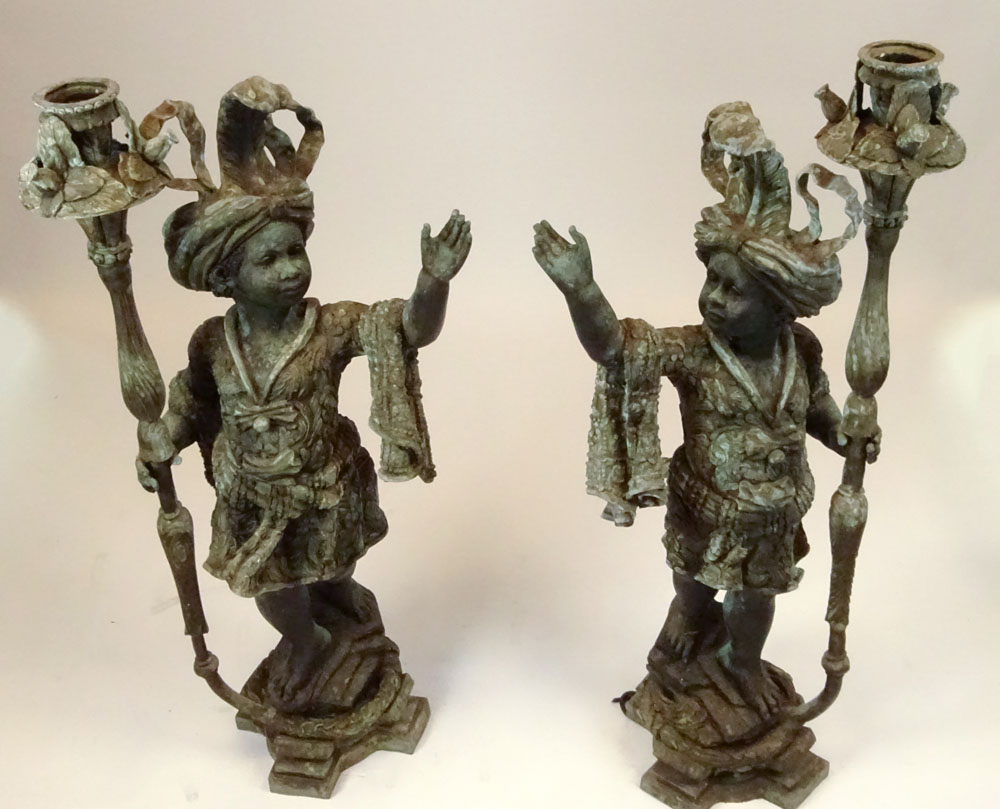 Pair 20th Century Bronze Nubian Torchieres.