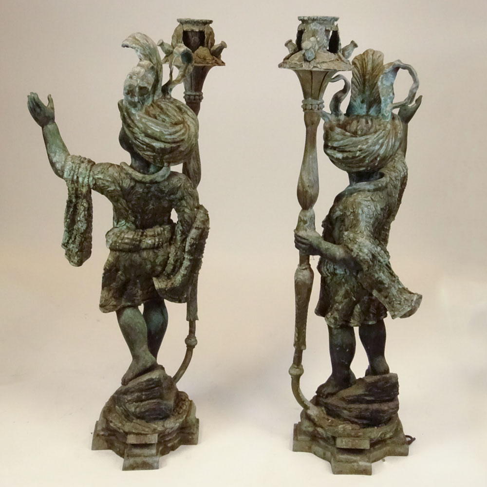 Pair 20th Century Bronze Nubian Torchieres.