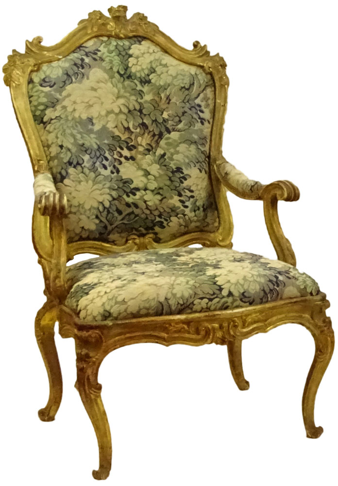 Large pair of 19th Century Italian carved and gilt wood fauteuils