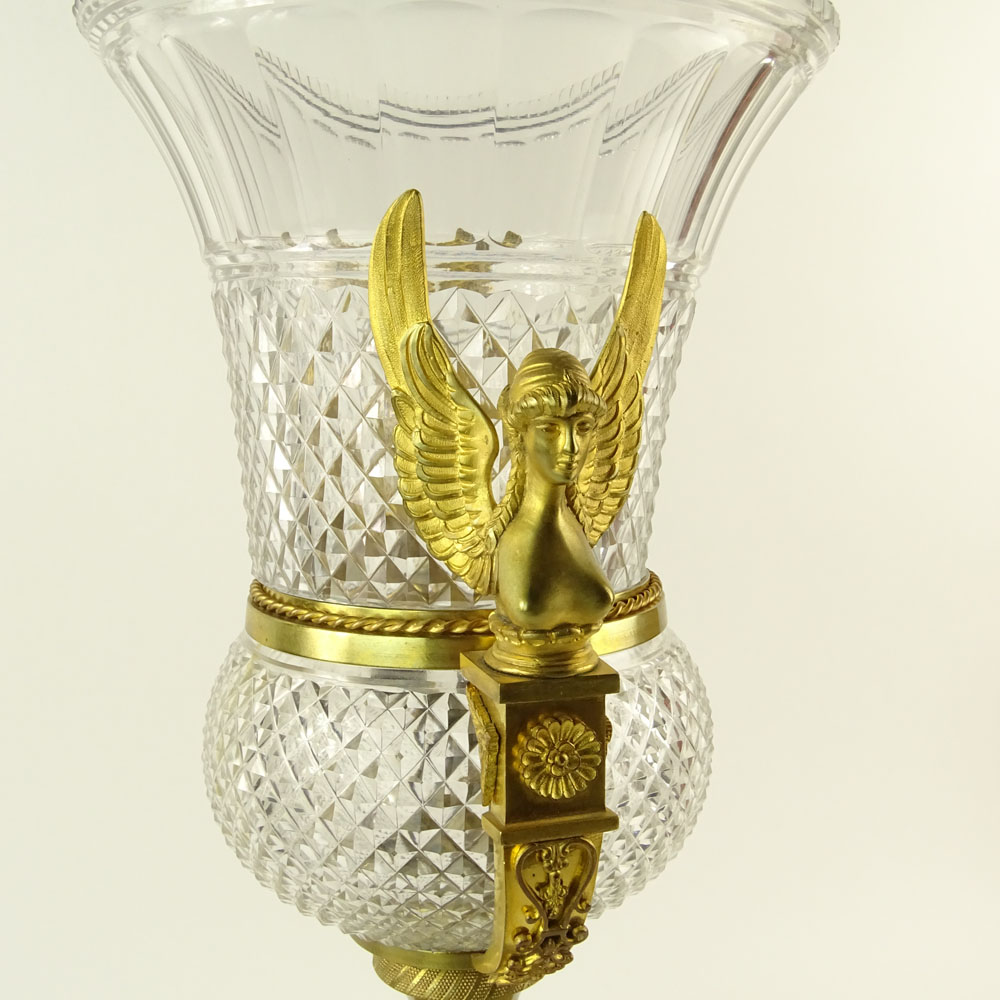 Large Early 20th Century French Possibly Baccarat Gilt Bronze Mounted Cut Crystal Urn. Unsigned