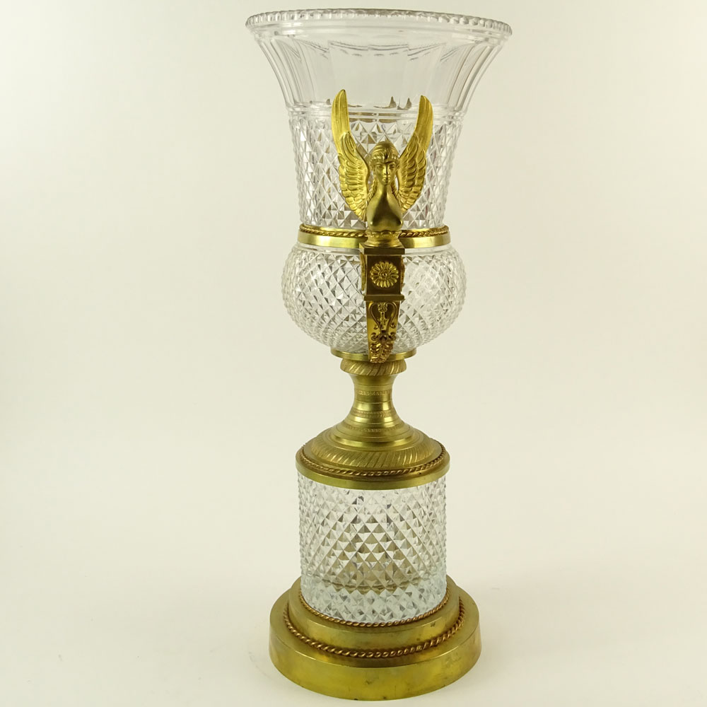 Large Early 20th Century French Possibly Baccarat Gilt Bronze Mounted Cut Crystal Urn. Unsigned