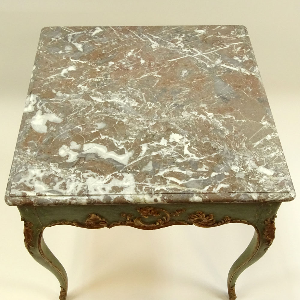 19th Century French Louis XV Style Painted and Parcel Gilt Table With Modern Marble Top.