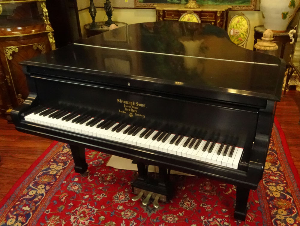 Steinway & Sons Patent Grand Piano. Ebony lacquer finish. Serial #75657. (1893) Measures 72" x 56". 