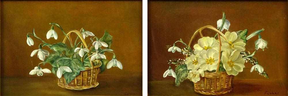Elizabeth Fisher, American (1871-1959) Pair of oil on canvas Floral Still Life paintings.