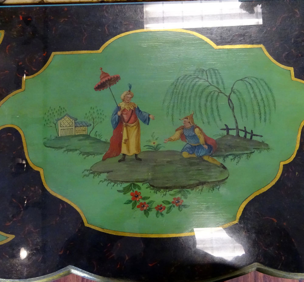 Early 20th Century Chinoiseire style painted three drawer commode with glass top