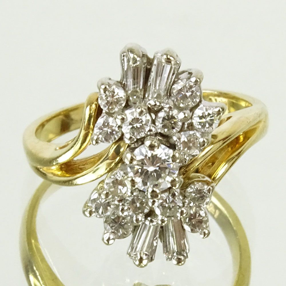 Vintage approx. 1.0 Carat Diamond and 14 Karat Yellow Gold Cluster Ring.