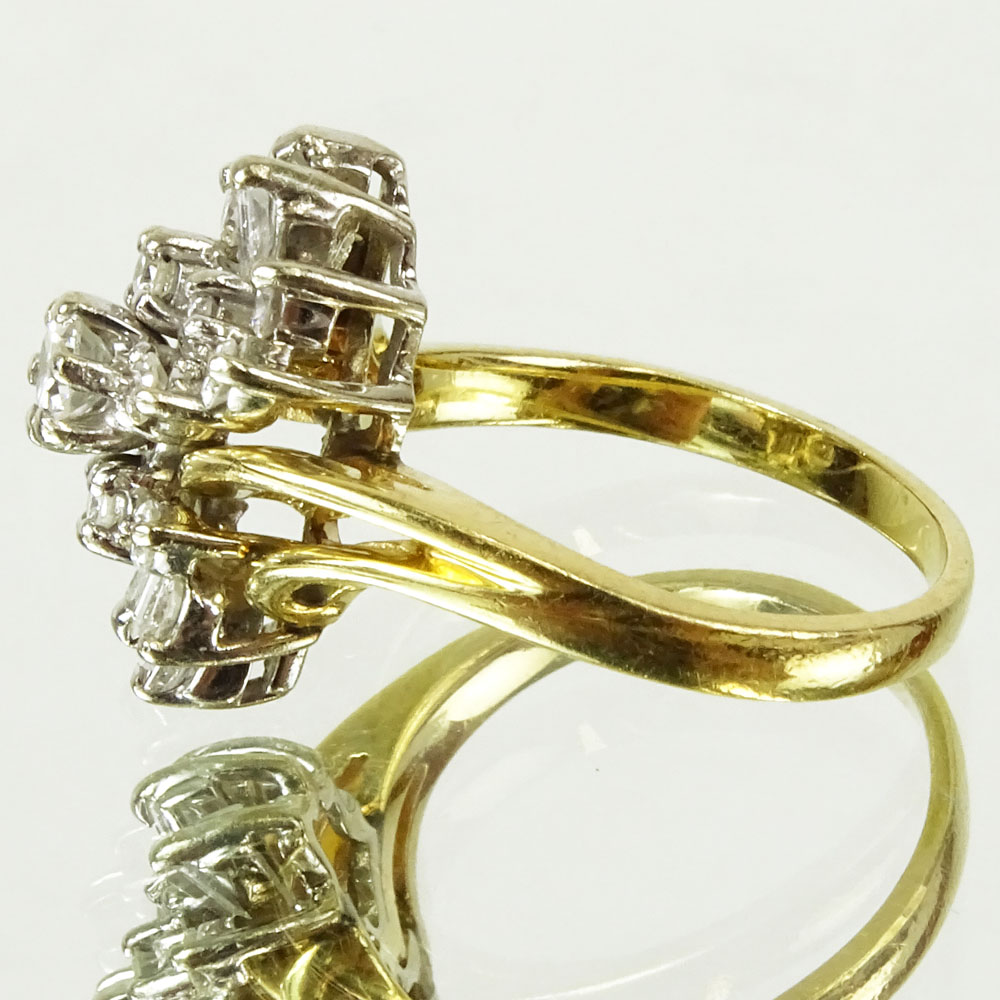 Vintage approx. 1.0 Carat Diamond and 14 Karat Yellow Gold Cluster Ring.