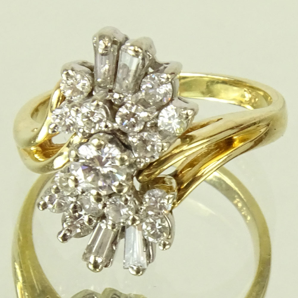 Vintage approx. 1.0 Carat Diamond and 14 Karat Yellow Gold Cluster Ring.