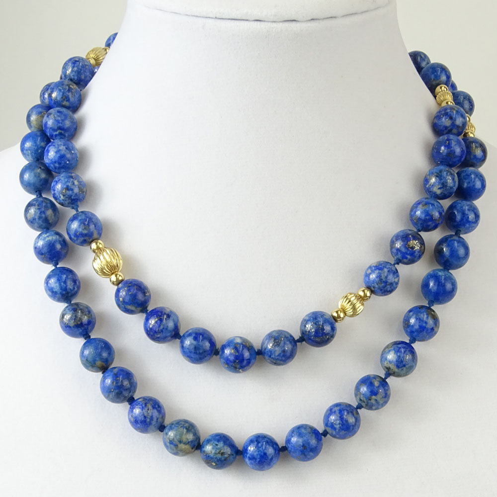 Vintage Lapis Lazuli Bead and Gold Bead Necklace.