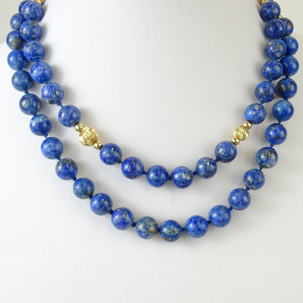Vintage Lapis Lazuli Bead and Gold Bead Necklace.