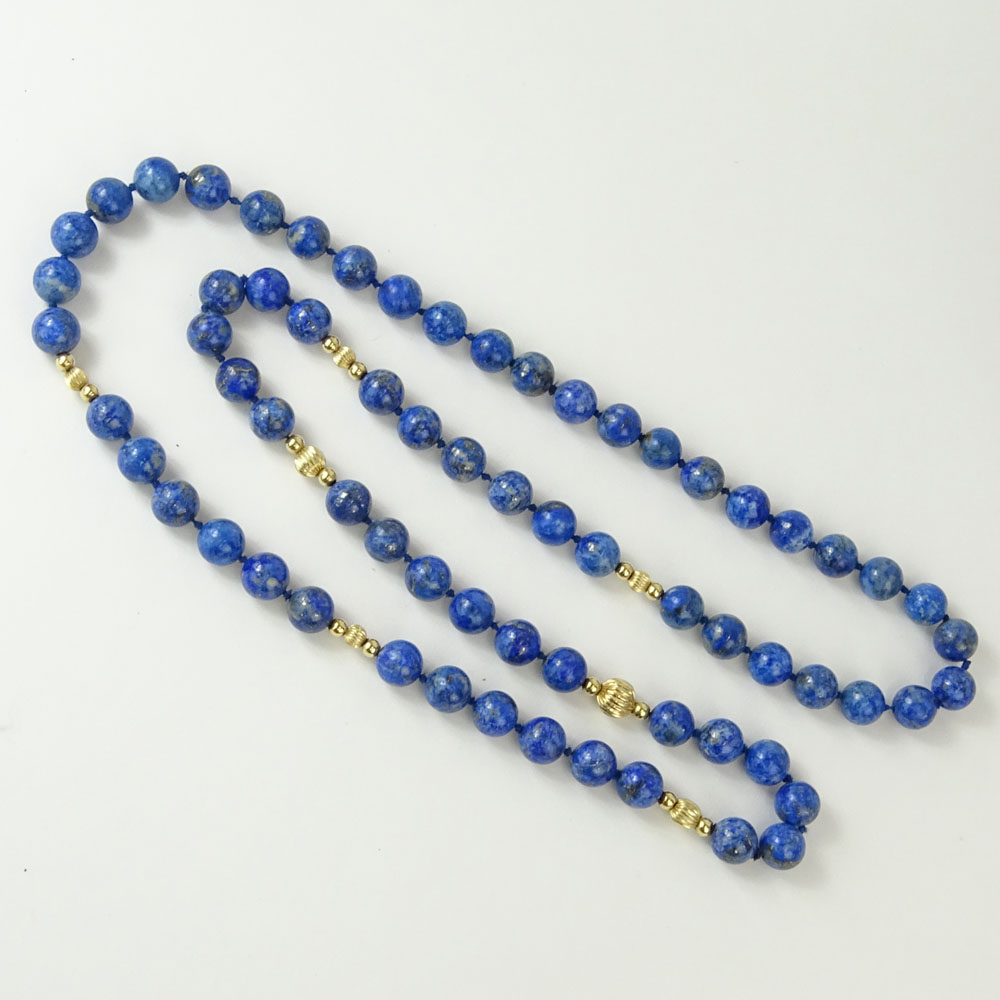 Vintage Lapis Lazuli Bead and Gold Bead Necklace.