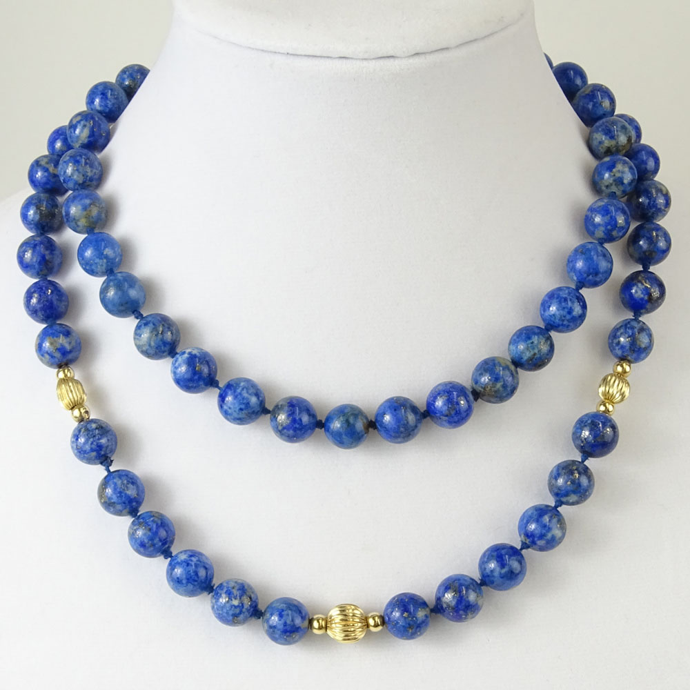 Vintage Lapis Lazuli Bead and Gold Bead Necklace.