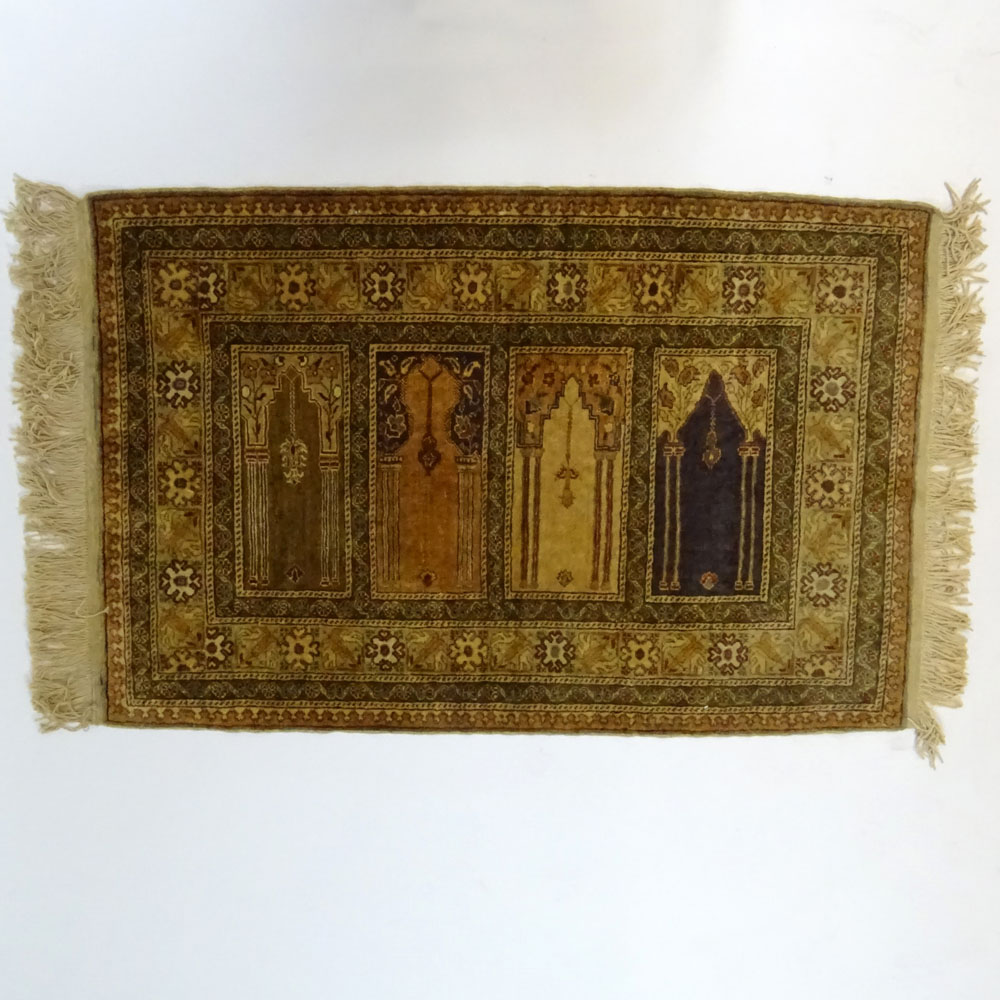 Semi-Antique Multi Niche Silk Blend Prayer Rug, possibly Turkish. 