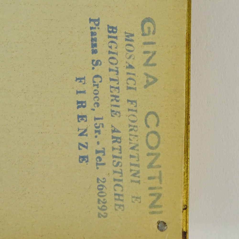 Mid 20th Florentine Pietra Dura Plaque. Stamped en verso Gina Contini.