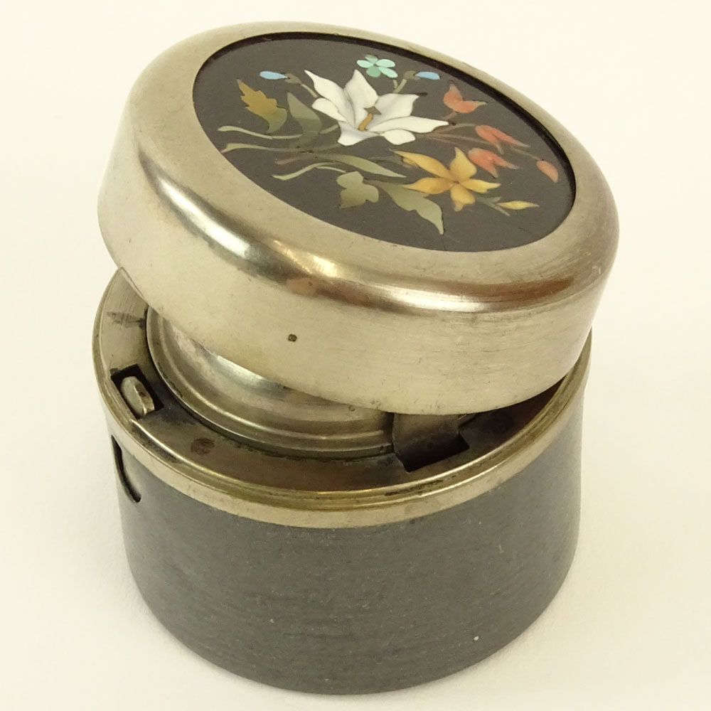 19/20th Century Travel Inkwell with Pietra Dura Top.