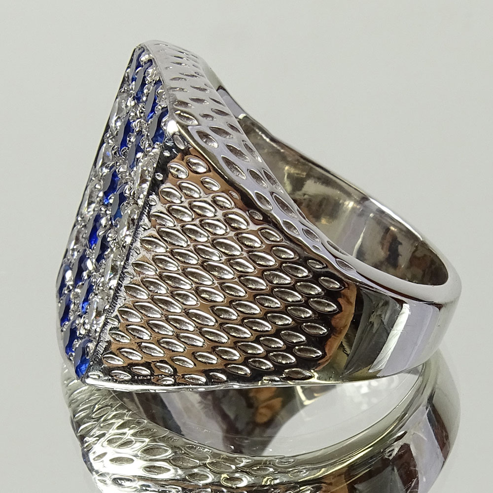 Men's David Yurman style Approx. 2.0 Carat Round Cut Sapphire, 1.0 Carat Round Cut Diamond and 18 Karat White Gold Ring.