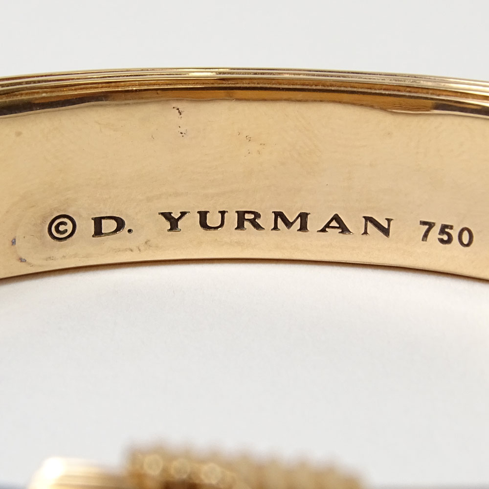 Men's David Yurman 18 Karat Rose Gold and Leather Bracelet. Signed. Very good condition.