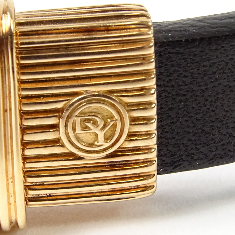 Men's David Yurman 18 Karat Rose Gold and Leather Bracelet. Signed. Very good condition.