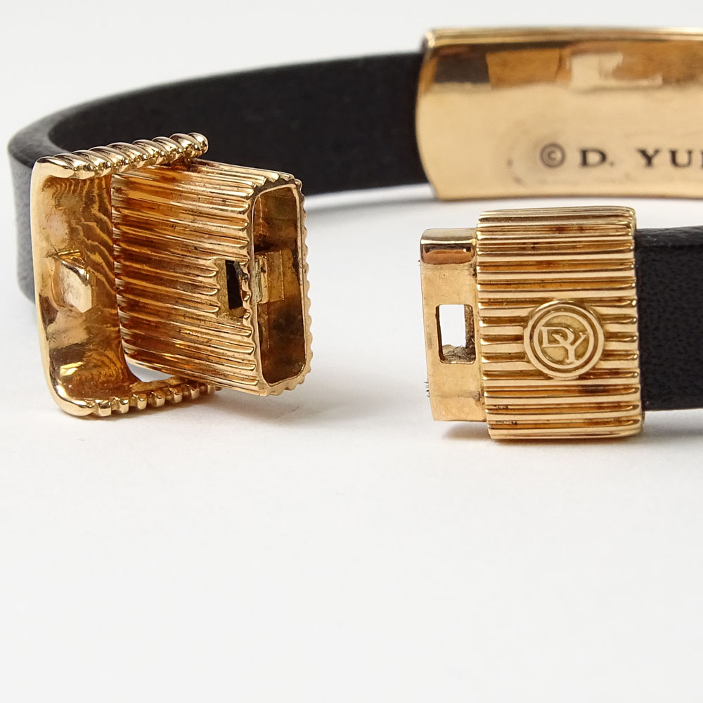 Men's David Yurman 18 Karat Rose Gold and Leather Bracelet. Signed. Very good condition.