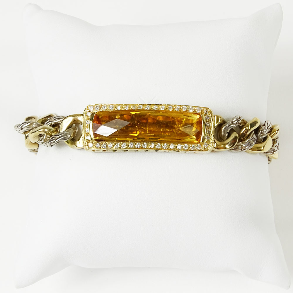 John Hardy Design 18 Karat Yellow Gold, Sterling Silver, Topaz and Diamond Bracelet.