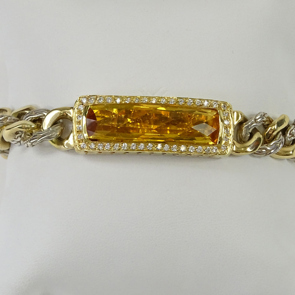 John Hardy Design 18 Karat Yellow Gold, Sterling Silver, Topaz and Diamond Bracelet.