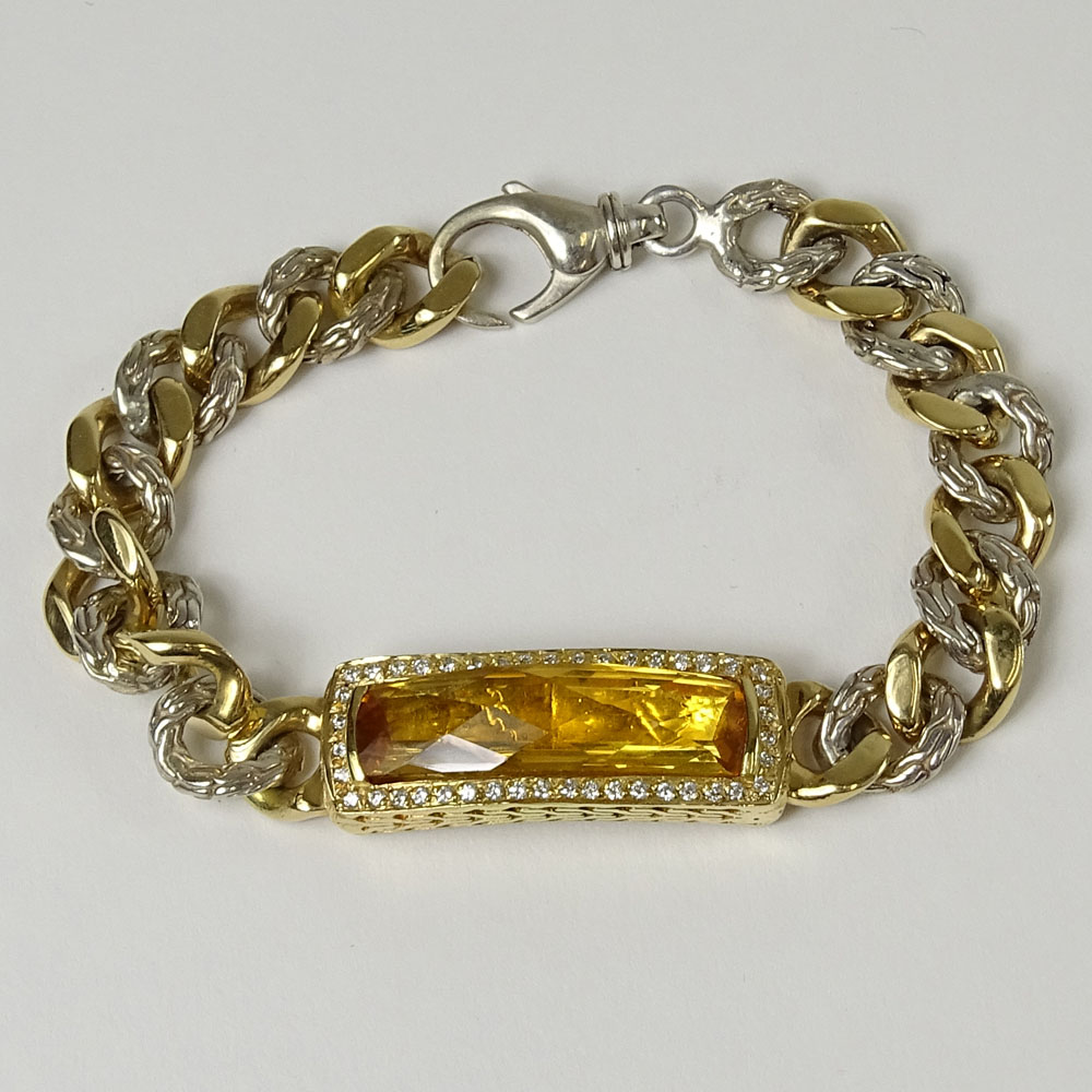 John Hardy Design 18 Karat Yellow Gold, Sterling Silver, Topaz and Diamond Bracelet.