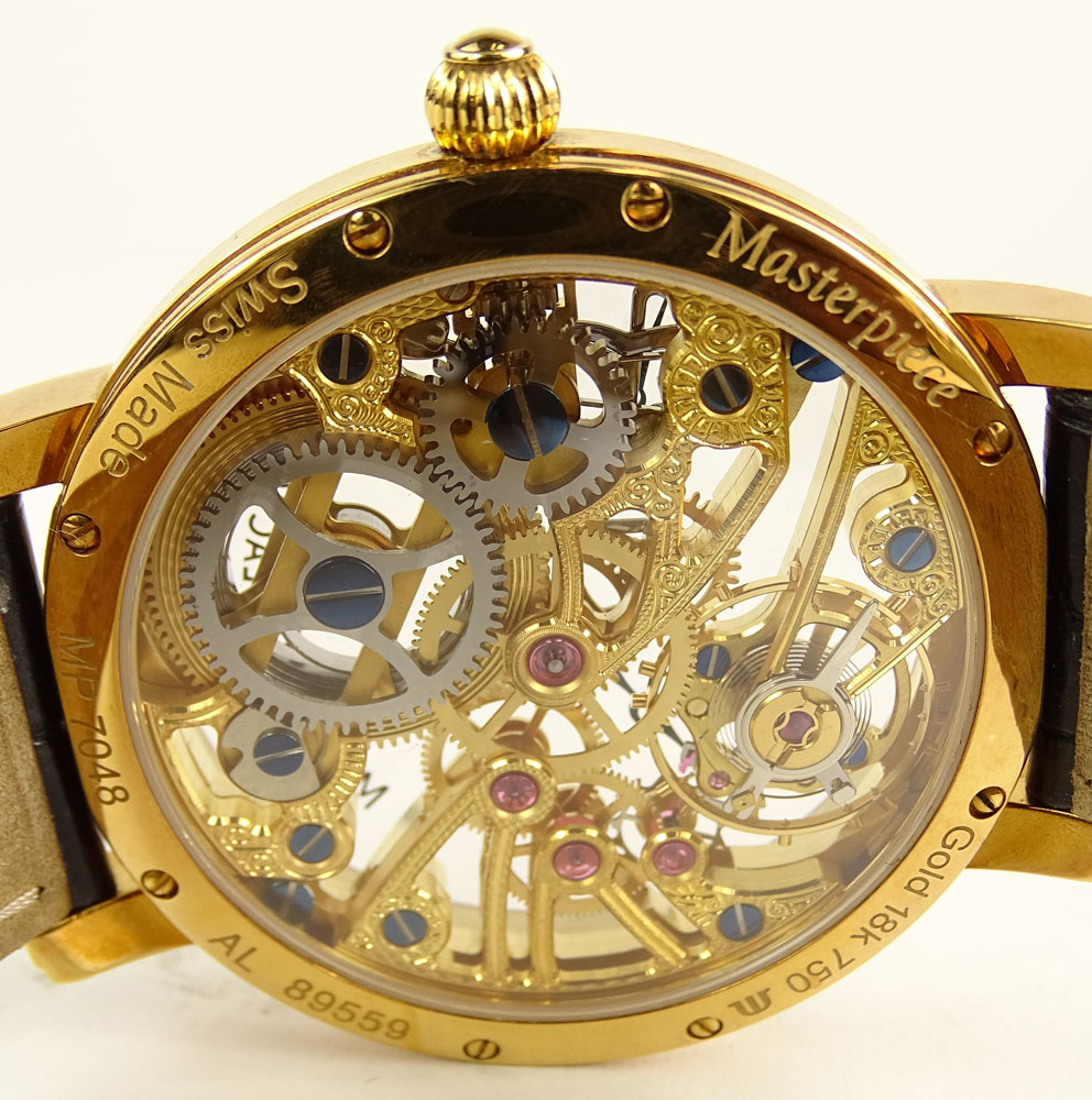 Men's Maurice Lacroix 18 Karat Yellow Gold Skeleton Watch with Box and Papers.
