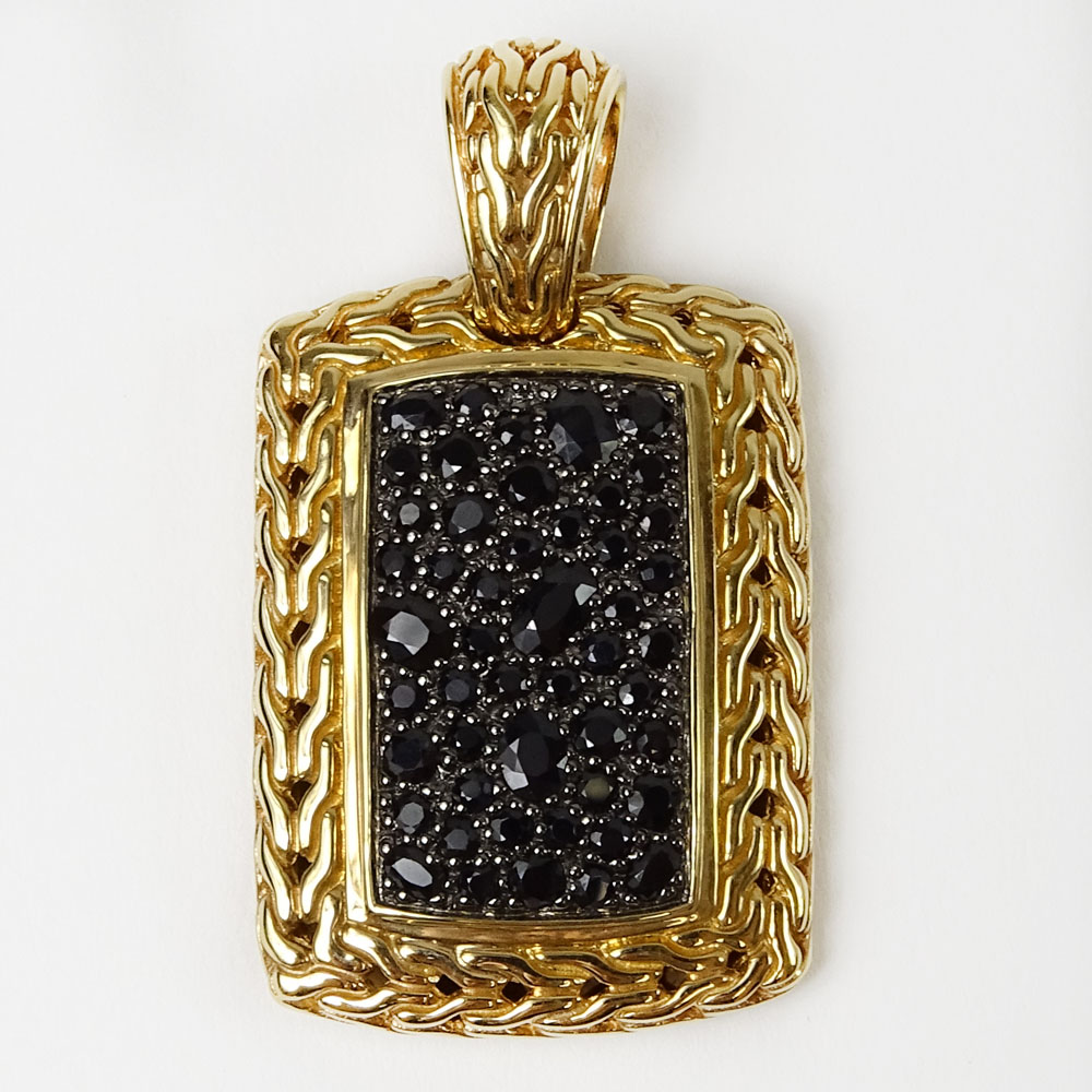 Men's John Hardy 18 Karat Yellow Gold and Black Sapphire Pendant. Signed