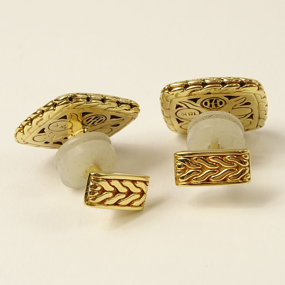 Pair of Men's John Hardy 18 Karat Yellow Gold, Diamond and Black Onyx Cufflinks. 