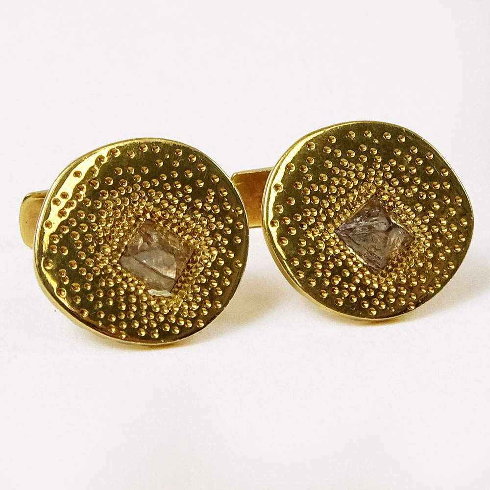 Pair of Men's DeBeers 18 Karat Yellow Gold and Diamond Cufflinks.