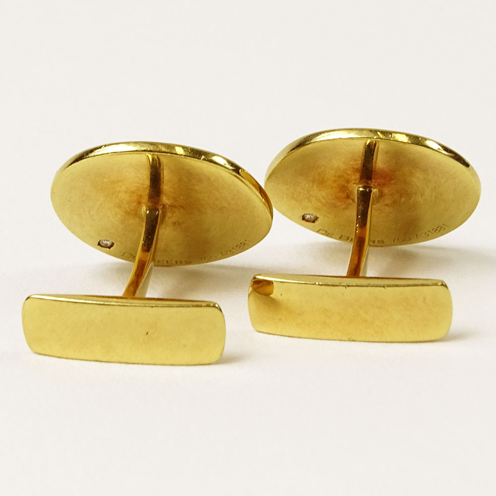 Pair of Men's DeBeers 18 Karat Yellow Gold and Diamond Cufflinks.