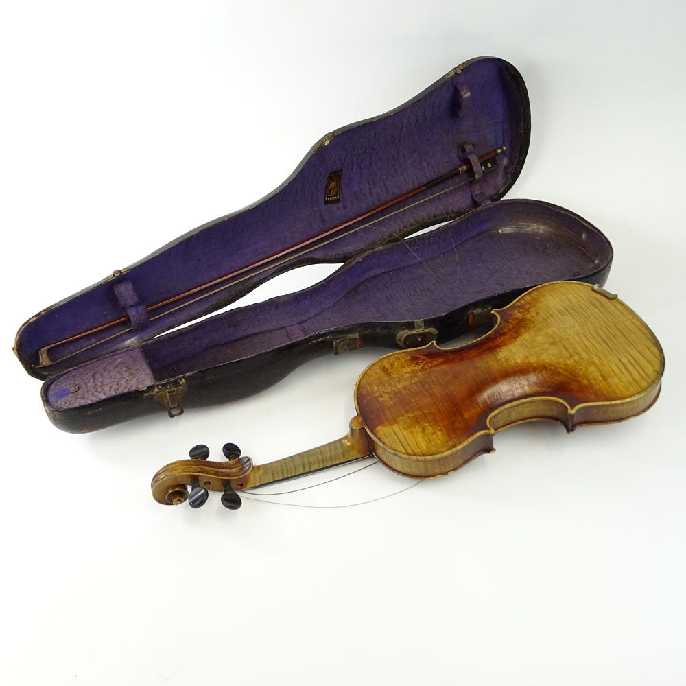 Antique Violin and Bow In Case.