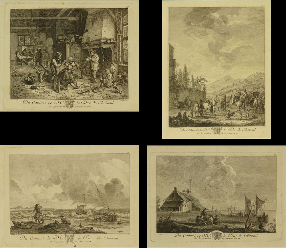 Set of Four (4) 18th Century French Engravings "Du Cabinet de Mr. le Duc de Choiseul" Various Printers. Unsigned