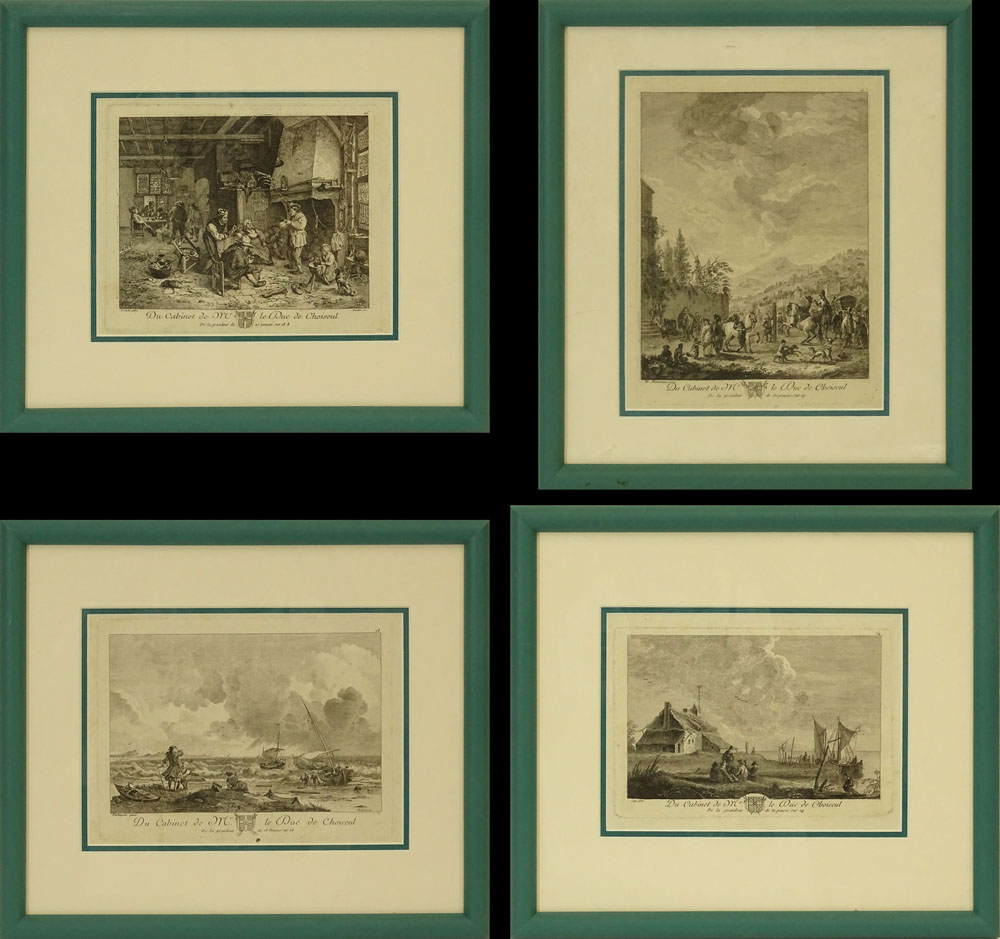 Set of Four (4) 18th Century French Engravings "Du Cabinet de Mr. le Duc de Choiseul" Various Printers. Unsigned