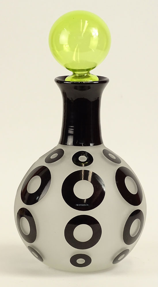 Modern Art Glass Large Decanter. Etched Signature on Bottom.
