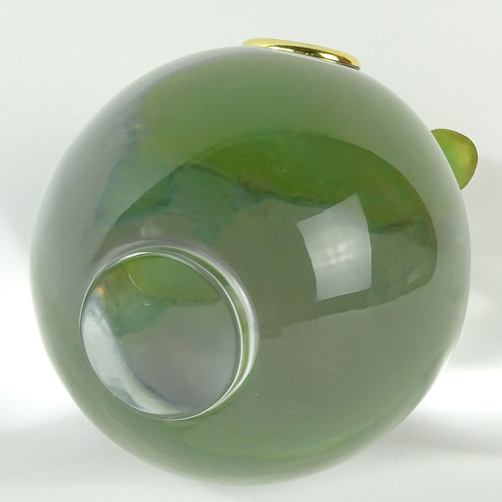 Daum France Glass Orb with Clock and Pate de Verre Frog