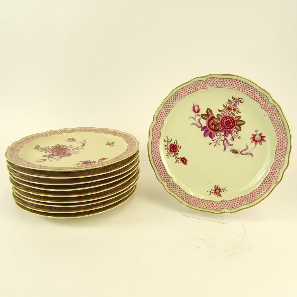 Ten (10) Mid 20th Century French Bernardaud & Cie Limoges Porcelain Dinner Plates in the "Nankin" 