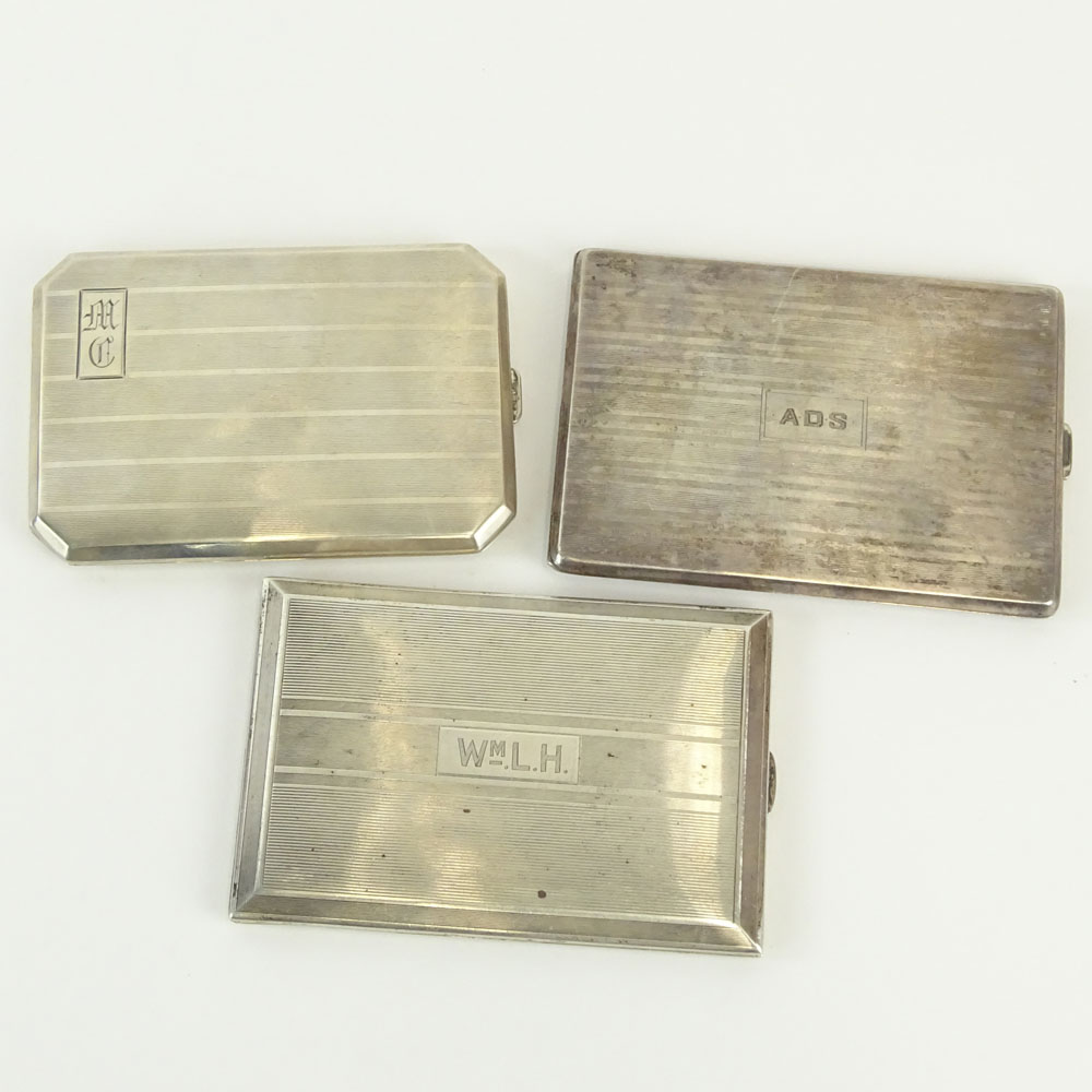 Three (3) Vintage Sterling Silver Cigarette Cases. Signed Sterling.