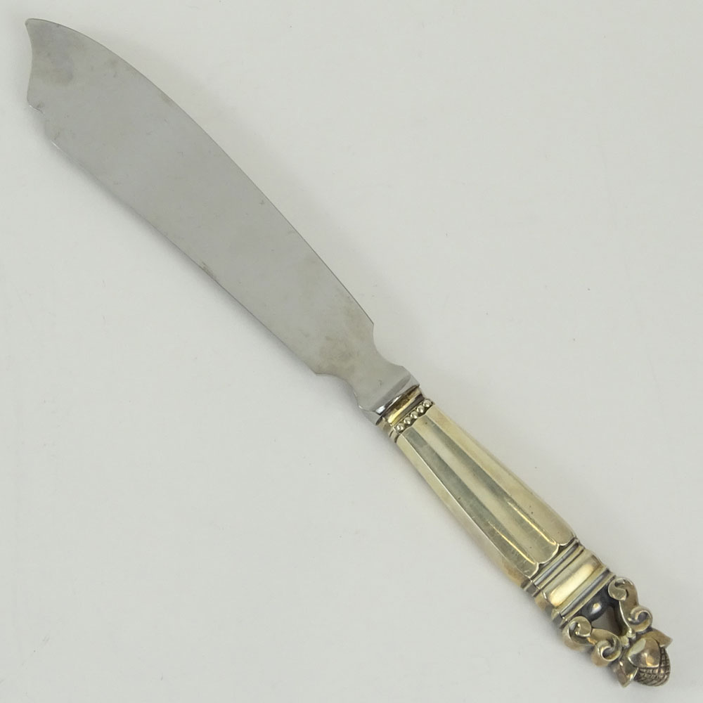 Georg Jensen Acorn Sterling Silver and Stainless Cake Knife.