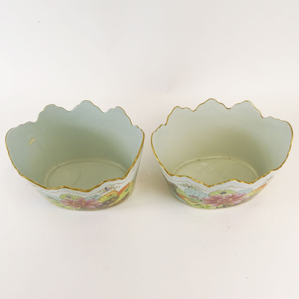 Pair of Vintage Mottahedeh Tobacco Leaf Monteith Bowls.