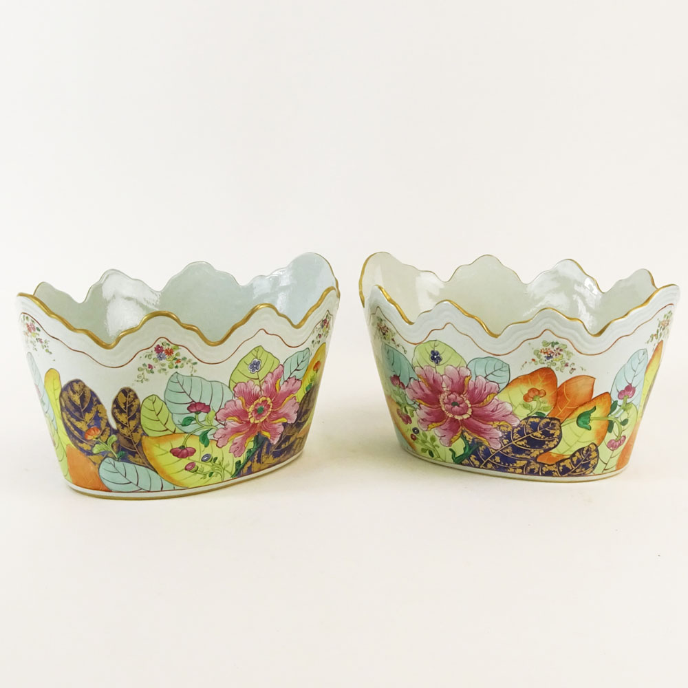 Pair of Vintage Mottahedeh Tobacco Leaf Monteith Bowls.