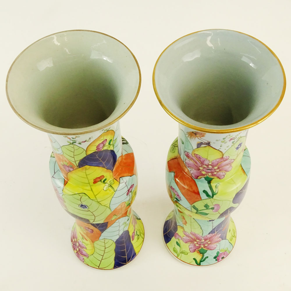 Pair of Vintage Mottahedeh Tobacco Leaf Gu Shaped Beaker