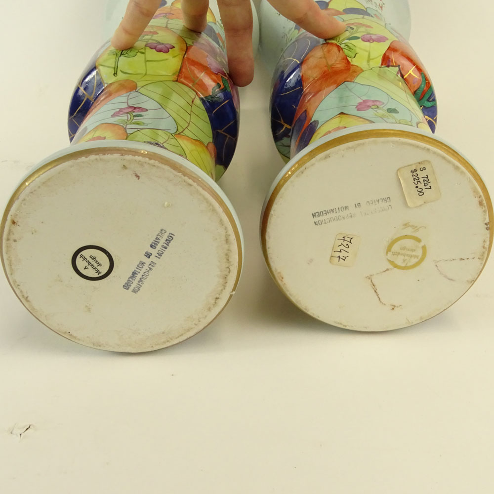 Pair of Vintage Mottahedeh Tobacco Leaf Gu Shaped Beaker