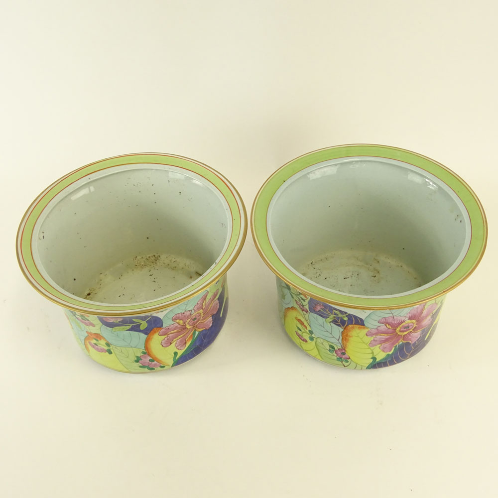 Pair of Vintage Mottahedeh Tobacco Leaf Cachepots.