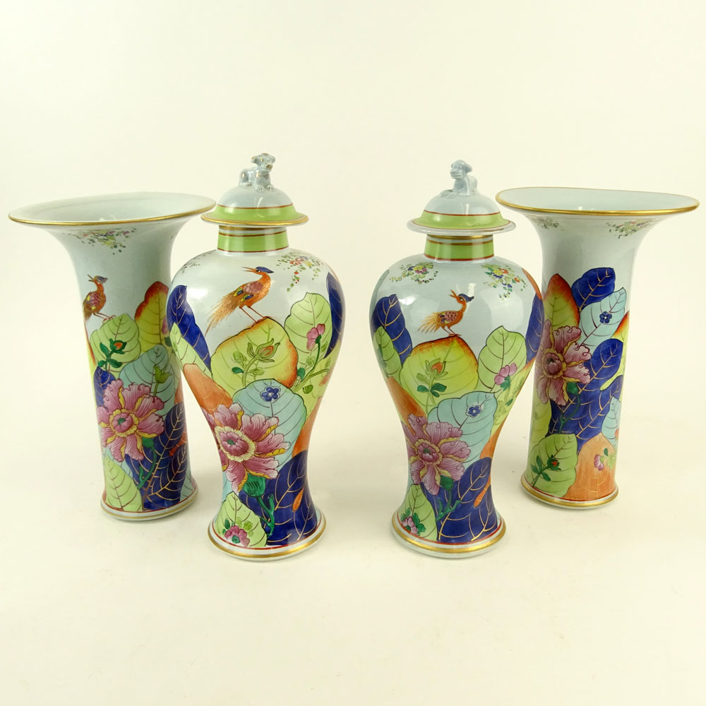 Collection of Four (4) Vintage Mottahedeh Porcelain Tobacco Leaf Vases.