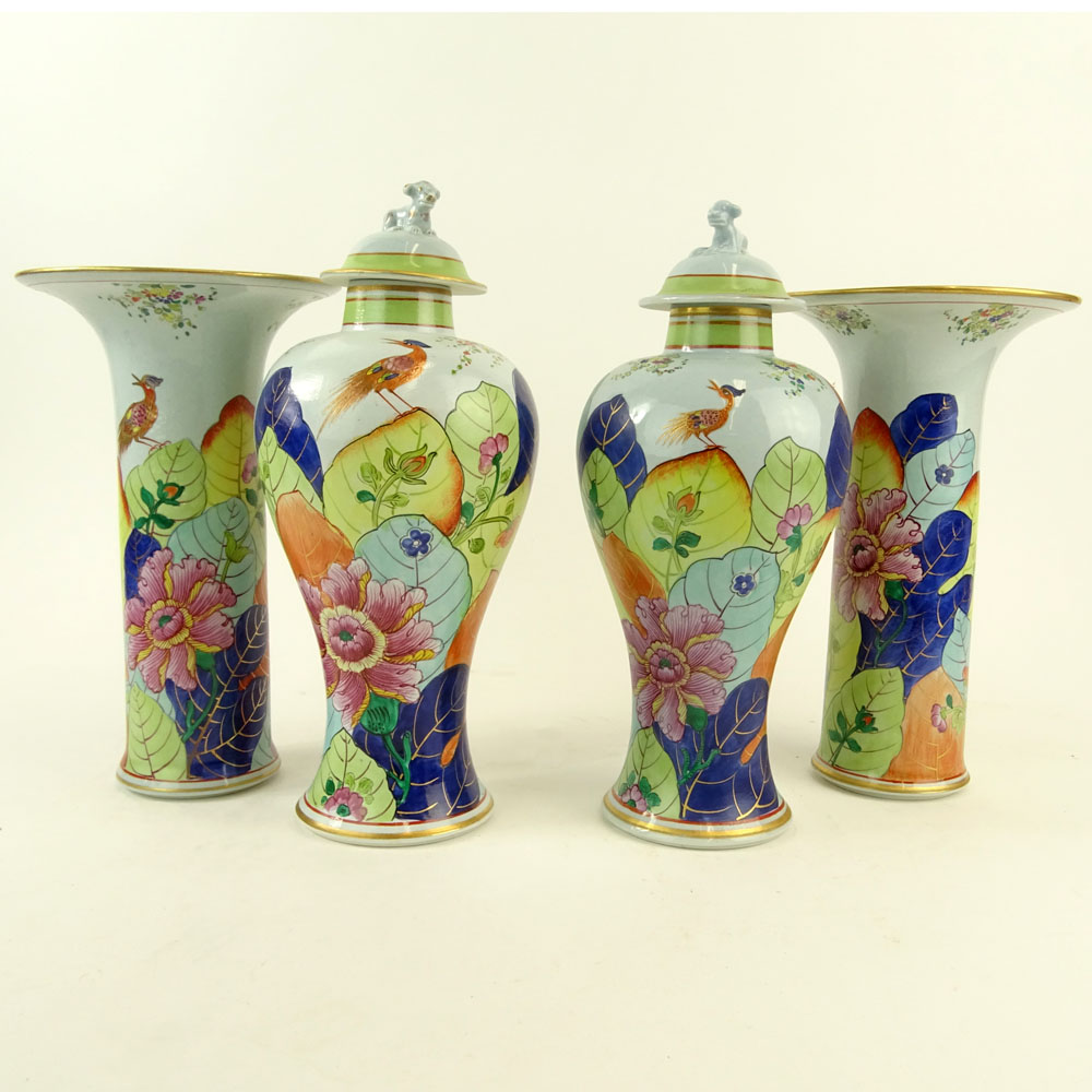 Collection of Four (4) Vintage Mottahedeh Porcelain Tobacco Leaf Vases.